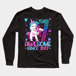 Years Old Flossing Unicorn 7th Birthday Girl Party Long Sleeve T-Shirt